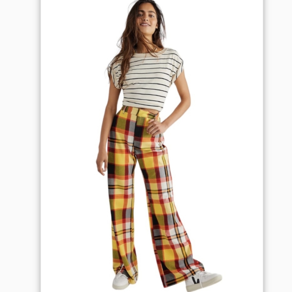 FREE PEOPLE jules wide leg plaid pants 6